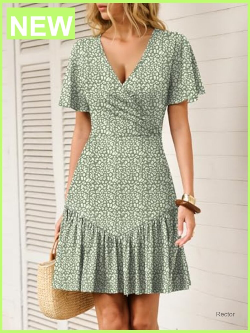 Slim Fit Wrap V-Neck Floral A-Line Mini Dress Short Sleeve Summer - Picture 2 of 7